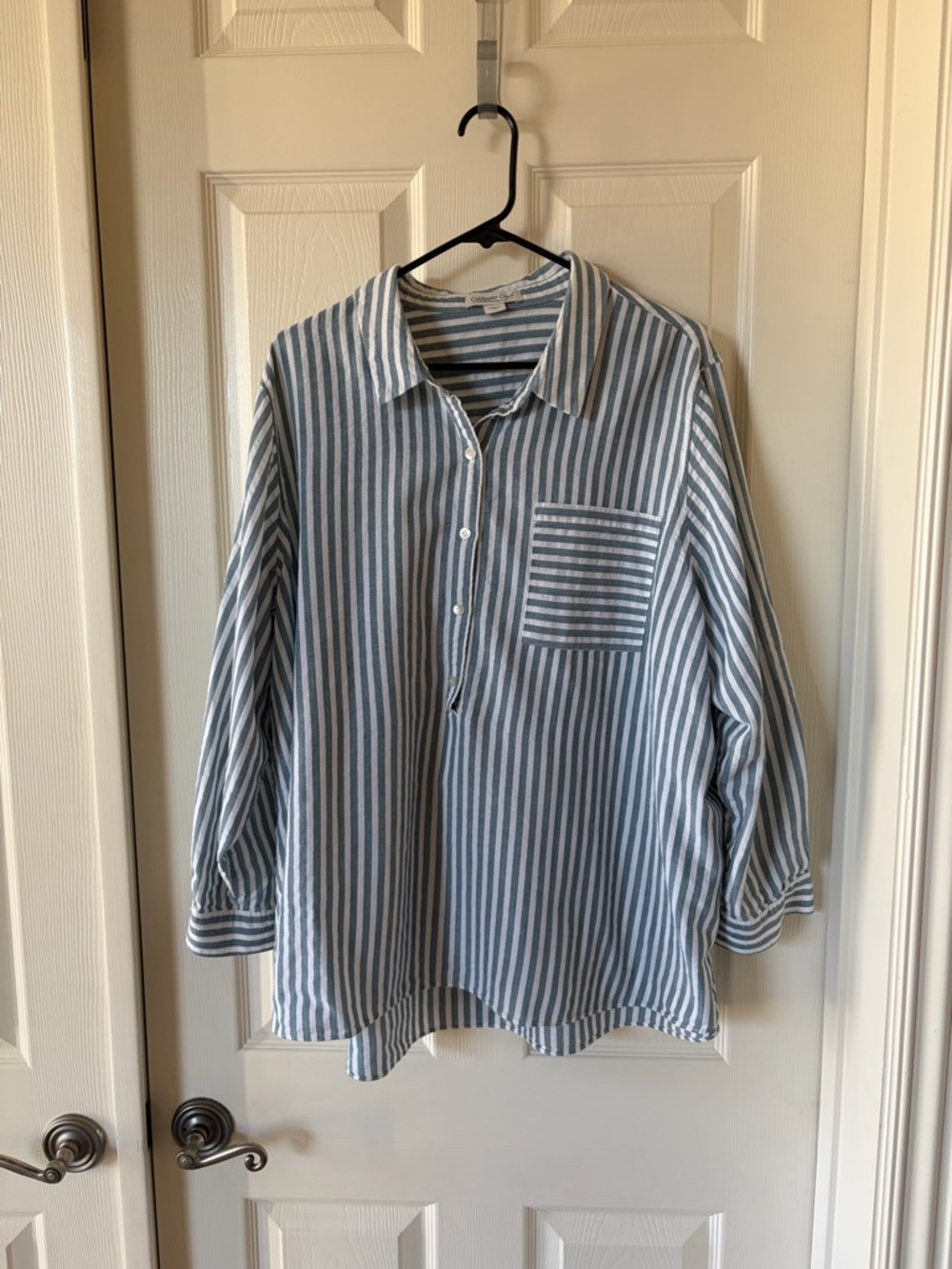 Coldwater Creek Blue and White Striped Button-Down Shirt